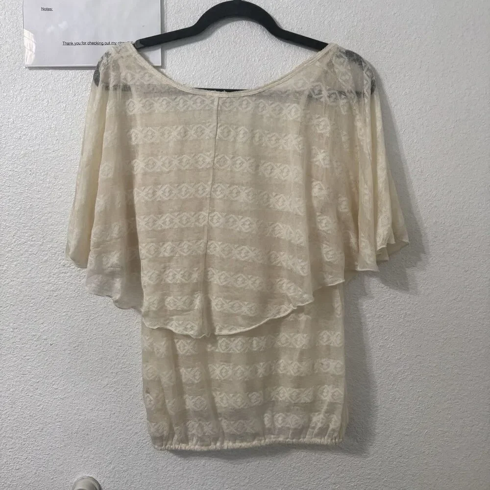 Free People Womens Top‎ Small Cream Lace Coastal Boho Siren Semi Sheer Romantic
